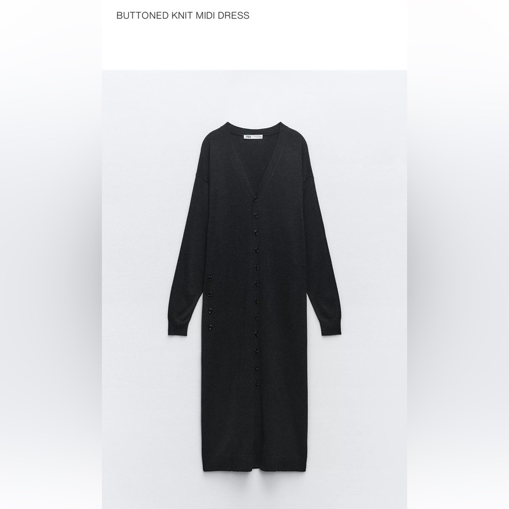 Black Buttoned Knit Midi Dress